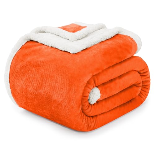 BEAUTEX Sherpa Fleece Throw Blankets Soft Fluffy Flannel Plush Cozy | Fuzzy Orange Cuddle Blanket for Couch, Bed, Sofa, Adults (50" x 60", Orange) - color: Orange, size: Throw-50"x60"