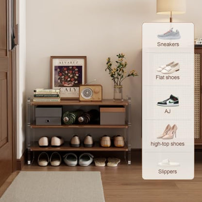 3단 신발장, 단단한 나무 및 아크릴 신발 정리함 - size: 10"D x 29"W x 19.9"H