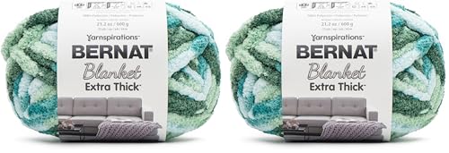 Bernat Blanket Extra Thick Teal Ivy Varg Yarn - 2 Pack of 21.12oz/598.74g - 100% Polyester - #7 Jumbo - 72 Yards - Chunky Yarn for Hand Knitting, Crocheting, Crafts & Amigurumi - color: Teal Ivy, size: 2 Pack, style: Extra Thick