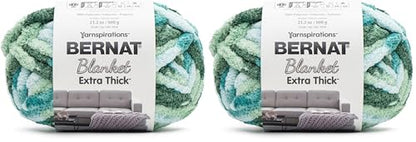 Bernat Blanket Extra Thick Teal Ivy Varg Yarn - 2 Pack of 21.12oz/598.74g - 100% Polyester - #7 Jumbo - 72 Yards - Chunky Yarn for Hand Knitting, Crocheting, Crafts & Amigurumi - color: Teal Ivy, size: 2 Pack, style: Extra Thick