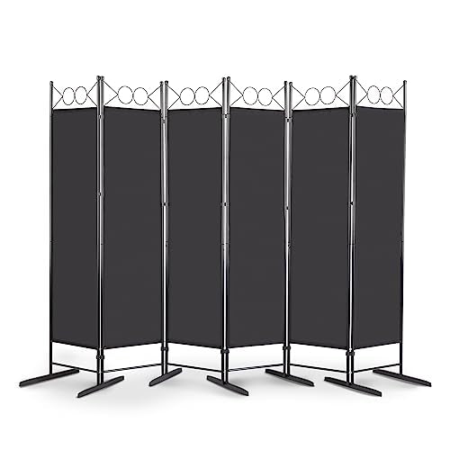 Room Divider,6 Ft Tall Folding Privacy Screen Room Dividers,Portable Room Partition for Room Separator,Freestanding Room Partition Wall Dividers for Home Office Bedroom (Black with Top Shape,6 Panel) - color: Black With Top Shape,6 Panel