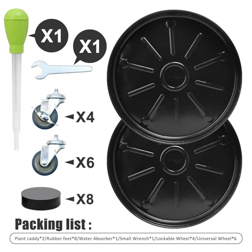 2 Pack 14.6 Inch Metal Plant Caddy With Wheels, Round Rolling Heavy Duty Plant Dolly, Heavy Plant Pot Mover Outdoor or Indoor,Plant Stand with Locking Wheels(Black) - color: Black, size: 14.6 INCH 2PACK