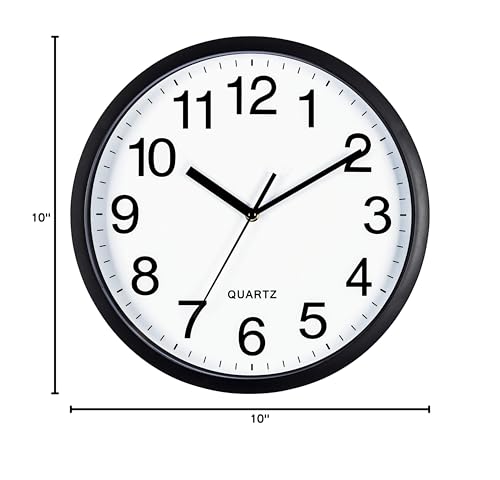 Bernhard Products Black Wall Clock Silent Non Ticking 10 Inch Bold Quality Quartz Battery Operated Round Easy to Read Home/Kitchen/Office/Classroom/School Clocks, Sweep Movement - size: 10 Inch - 1 Clock