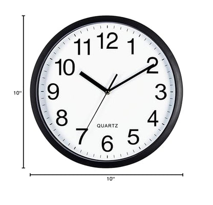 Bernhard Products Black Wall Clock Silent Non Ticking 10 Inch Bold Quality Quartz Battery Operated Round Easy to Read Home/Kitchen/Office/Classroom/School Clocks, Sweep Movement - size: 10 Inch - 1 Clock