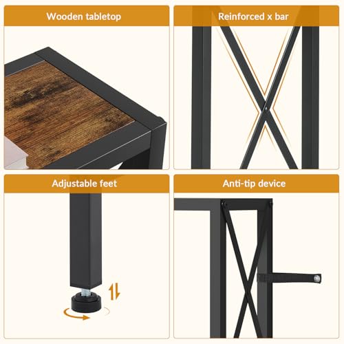 Gewudraw 70" Sofa Table Behind Couch with Oulets-Narrow Console Table,Brown | Industrial Style, Long Skinny Design,Couch Table For Hallway,Living Room,Bedroom, Built-In Power Outlets & USB, 172cm Length - color: Rustic Brown, size: 70 in