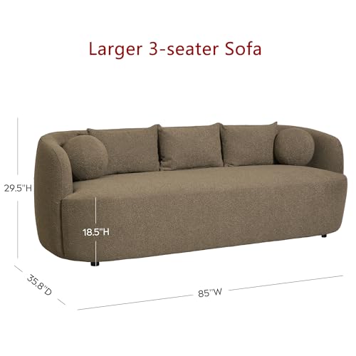 KINWELL 85" Boucle Upholstered Sofa with 2 Swivel Chairs, Teddy Brown | No Assembly Sherpa Living Room Furniture Sets, 3-Seater Couch Settee and Barrel Chairs Armchairs for Small Spaces Apartment - color: Teddy Brown, size: Sofa + 2 Chairs
