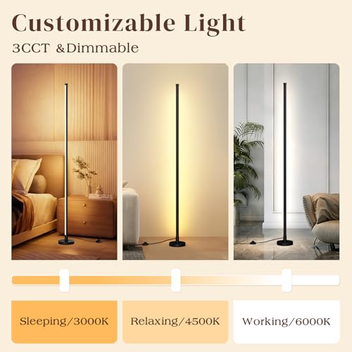 Corner Lamp, Minimalist Floor Lamp, Black, 56.7in, 1 Pack | Remote Control, Dimmable Corner Light, For Living Room, Bedroom, Home Office, 7 Color Temperature 3000K-6000K - color: black-56.7in, size: 1 pack