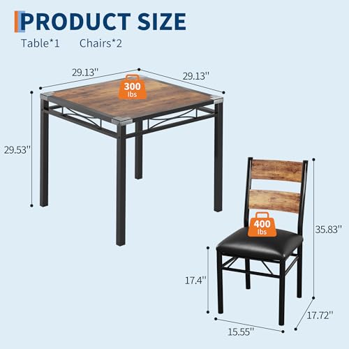 IDEALHOUSE Dining Table Set for 2, Dining Table with 2 Upholstered Chairs, Bistro Table and Chairs Set of 2 with Corner Protector for, Kitchen, Apartment, Retro Brown - color: Retro Brown, size: Table and 2 Chairs