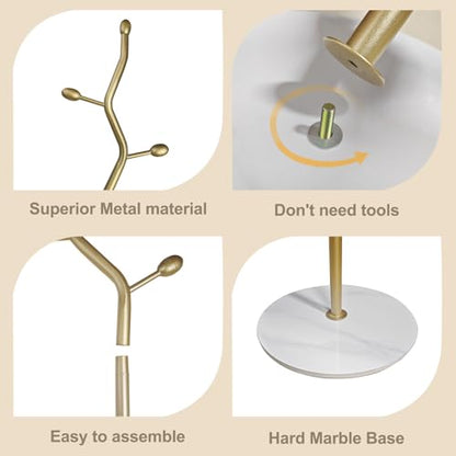 OffWhite Tree Meta Coat Rack with Marble Base Freestanding Hall Tree | Multi-Hook Entryway Organizer for Hallway, Bedroom, Living Room (Off-White) - color: Off-White