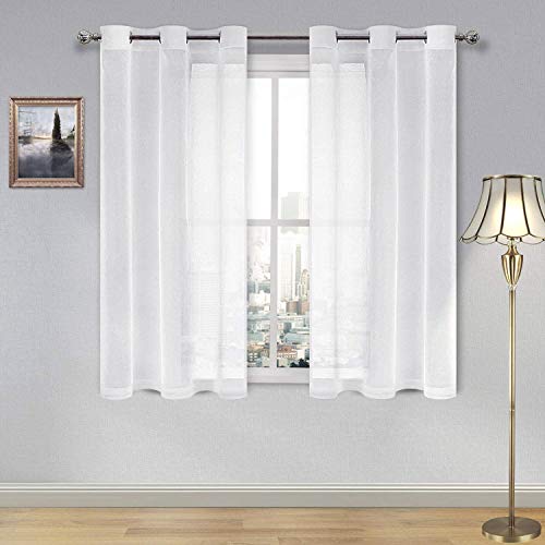 DWCN White Faux Linen Sheer Curtains - Grommet Voile Window Curtain Drapes for Bedroom Living Room 46 x 54 inch Length, Set of 2 - color: White, size: 46"W x 54"L (Pack of 2)