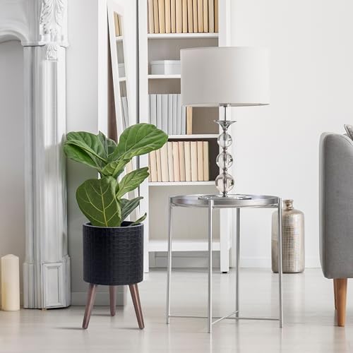 D'vine Dev Planter Pot with Wood Stand, 10 in, Matte Black, 88-Z-B-2 | Mid-Century Modern Style, Elevated Plant Display, Drainage Hole and Plug, Functional & Stylish, Modern Indoor Planter - color: Matte Black, size: Medium