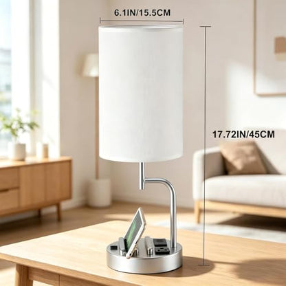 Dreamholder 2 Pack Table Lamp, Bedside Lamp with 3 USB Charging Ports & AC Outlet, USB Desk Lamp with 2 Phone Holders, Linen Fabric Shade Nightstand Lamps for Bedroom Living Room Office, Silver - color: Silver