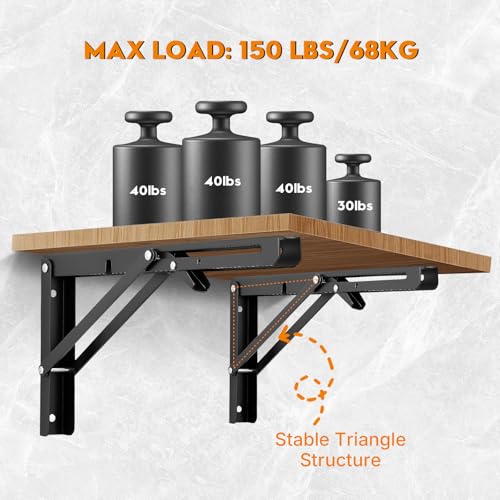 Folding Shelf Brackets 10 Inch - 4PCS Heavy Duty Metal Bracket Shelf, Wall Mounted Collapsible Bracket for Space Saving Bench Table Outdoor Smoker, Max Load: 150 lb - size: 10 Inch 4 PCS