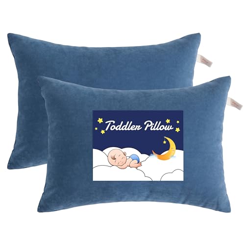 NTBAY Toddler Pillows, Set of 2, 13"x18", Denim Blue | Soft Microfiber Toddler Pillows with Down-Alternative Fill, 2 Pack 13 x 18 Inch Pillows for Beds, Daycare, and Travel - color: Denim Blue, size: 13"x18"