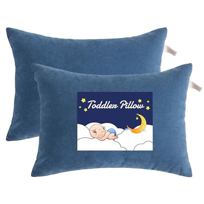 NTBAY Toddler Pillows, Set of 2, 13"x18", Denim Blue | Soft Microfiber Toddler Pillows with Down-Alternative Fill, 2 Pack 13 x 18 Inch Pillows for Beds, Daycare, and Travel - color: Denim Blue, size: 13"x18"