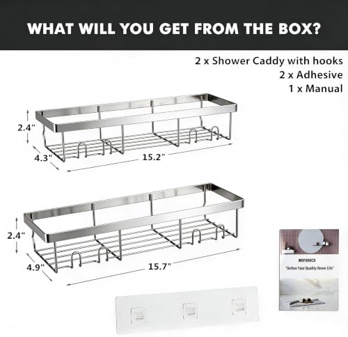 Moforoco Large Silver Shower Caddy Shelf Organizer Rack, Self Adhesive Bathroom Shelves Basket, Home Farmhouse Wall Inside Organization and Storage Decor Rv Accessories - color: Silver, size: Large