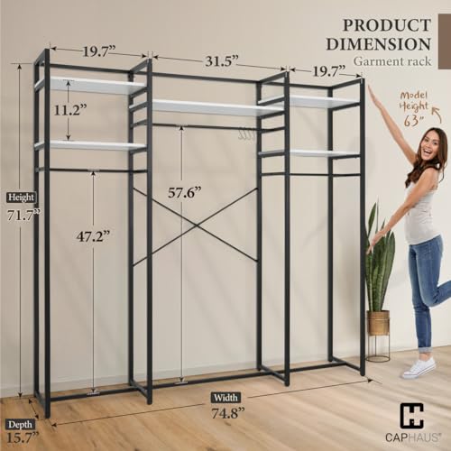 CAPHAUS 913lbs Capacity Heavy Duty Clothing Rack, 75" W Metal Garment Rack with Drawers Hanging Rods and Wood Shelves, Freestanding Closet Organizer, White Board - color: White, size: 75 Inch