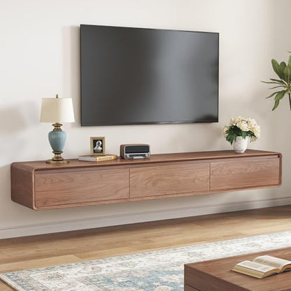 Floating TV Stand - Wall Mounted Mid Century Entertainment Center with 3 Storage Drawers, Modern Media Console Fits 65-85 Inch TV for Living Room(Walnut, 78.74", Wall Mounted (Floating)) - size: 78.74"