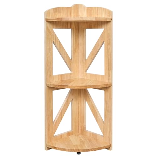 Corner Shelf Stand, Corner Bookshelf, Small Corner Shelves by Natural Wood, Plant Stand, Corner Bookcase for Living Room, Home Office, Bedroom, (Natural, 3 Tier) - color: Natural, size: 3 Tier
