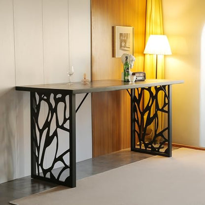 Table Legs 36 inch, Metal Counter Height Table Legs, Heavy Duty High Tall Base, Industrial Modern Furniture Legs Set of 2 with Laser Engraving Design (A)