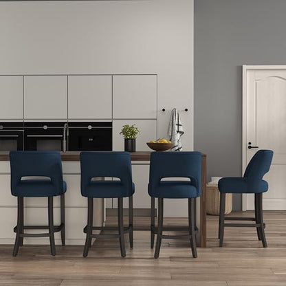 VKNOW Bar Stools Set of 2, 26" Upholstered Counter Height Bar Stools | Modern Counter Stools with Black Rubberwood Legs for Kitchen Island Dining Room Bar, Blue-Black Legs - color: Blue-black Legs, size: Set of 2