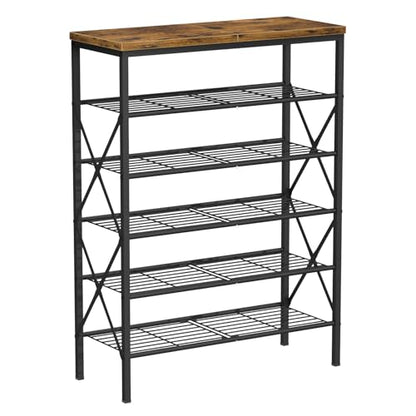 6 Tiers Metal Shoe Rack，Large Capacity Shoe Rack Holds 24 Pairs of Shoes, Durable and Stable, Adjustable Metal Shelf Stackable Shoe Shelf for Entryway, Hallway, Living Room, Closet - color: Rustic Brown, size: 27.8" x 10.8" x 39.2"