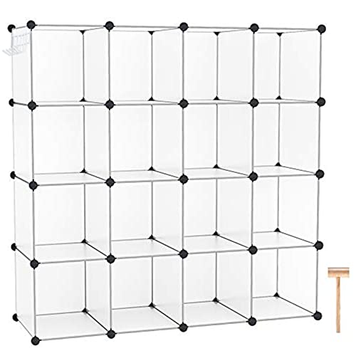 C&AHOME 16 Cube Storage Organizer Cube Shelves Units Storage Cubes, White | Plastic DIY Closet Organizer, Stackble Modular Closet Storage Shelves Ideal for Home, Bedroom, 48.4" L × 12.4" W × 48.4" H - color: Transparent White
