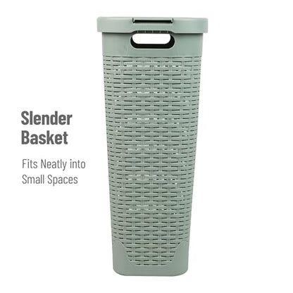 Mind Reader Slim Laundry Hamper with Lid, 40L Clothes Basket, Narrow Tapered Design with Ventilated Cutout Pattern, Plastic, Mint - color: Mint, size: Single