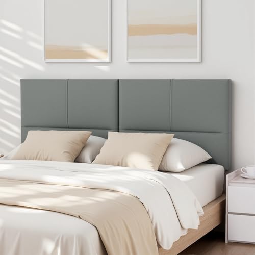 Upholstered Headboard Queen Size, Leather Head Board with Sturdy Metal Legs, Solid Wood Bed Headboard with Height Adjustable, Gray - color: Gray, size: Queen