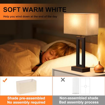 19.6" Touch Lamps for Nightstand, 3 Way Dimmable Bedroom Lamp, USB C+A | Touch Control, LED Bulb Included, Lamp with Charging Station, Bedside, Fabric Lampshade, Easy Assembly - color: A. Beige&Black, size: Medium(19.6in)