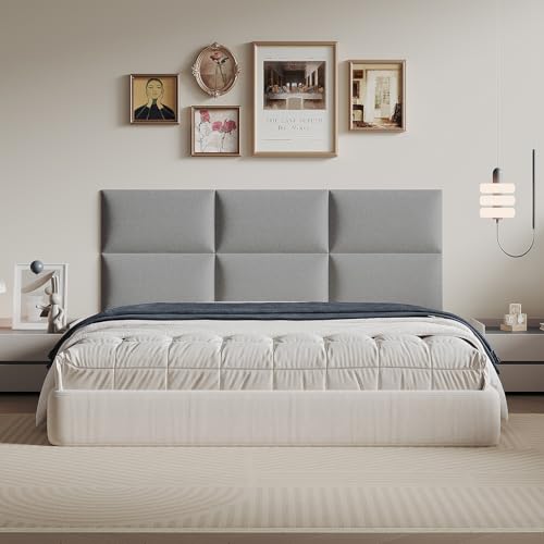 Minimalist Gray Removable Linen Headboard 24x12 Inch 6-Panel Kit - Lightweight Linen Panels for Queen Beds, Renters-Friendly Design - color: Linen -Grey
