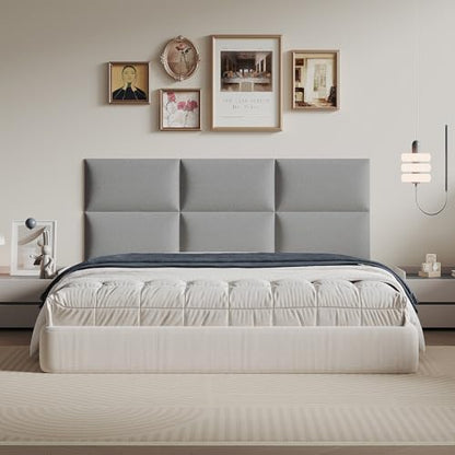 Minimalist Gray Removable Linen Headboard 24x12 Inch 6-Panel Kit - Lightweight Linen Panels for Queen Beds, Renters-Friendly Design - color: Linen -Grey