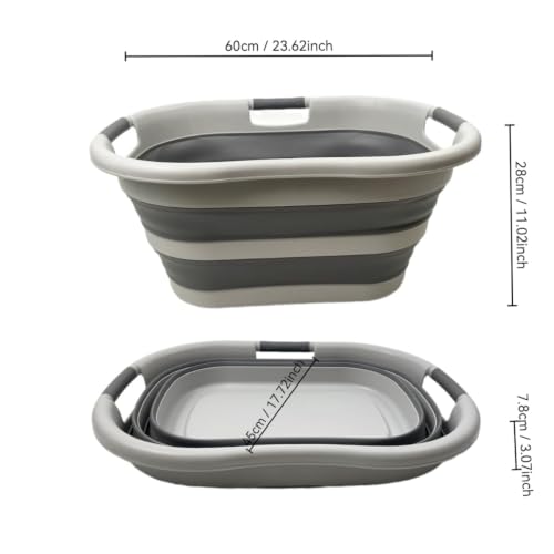 SAMMART 40L (10.5 gallon) Collapsible Plastic Laundry Hamper - Foldable Pop Up Storage Container/Organizer - Portable Washing Tub - Space Saving Basket (1, Grey/Dark Grey) - color: Grey/Dark Grey
