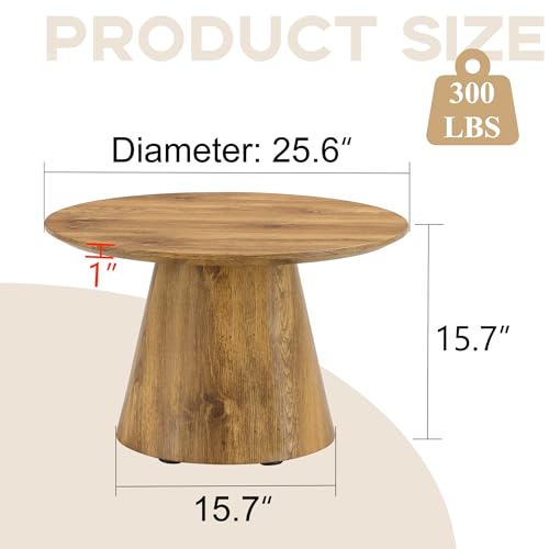 Wood Coffee Table, 23.6" Small Coffee Table, Natural Wood Grain Round Tabletop with Wooden Cone Base, Round Living Room Table with Adjustable Feet, Mid Century Center Table for Apartment,Small Space - color: 23.6" Wood Coffee Table