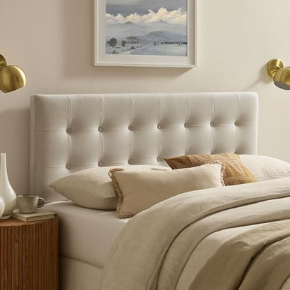 Modway Emily Full Size Performance Velvet Headboard in Alabaster - Stain-Resistant Velvet Upholstery with Button Tufting and 7 Adjustable Height Positions - color: Alabaster, size: Full