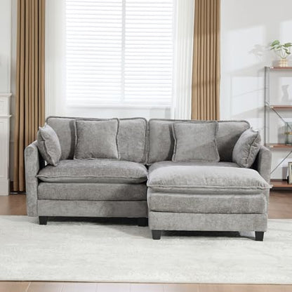 76.7” Oversized Gray Loveseat Sofa, 2 Seater Large Sectional Couches for Living Room, Chenille Fabric Modular Sectional Sofa with 1 Ottoman, Deep Seat Home Sofas Set - color: Grey, size: 2 Seater + 1 Ottoman