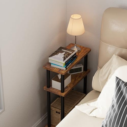 Apicizon Small Narrow Side Table, 3-Tier Skinny End Table, Brown and Black | Sofa Side Table, Slim End Table, Wood Storage Shelf, Slim Nightstand Bedside Table for Narrow Spaces, Living Room, Bedroom - color: Rustic Brown and Black, style: Narrow Side Tab