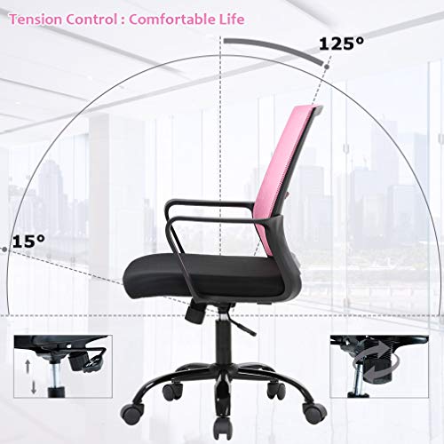 BestOffice Desk Chair Mesh Office Chair Ergonomic Computer Chair Executive Lumbar Support Adjustable Stool Rolling Swivel Chair,Pink - color: Pink, size: 1 Pcs