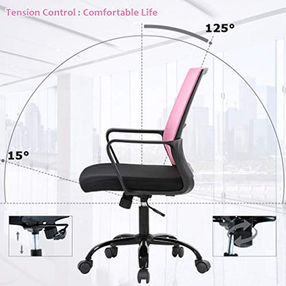 BestOffice Desk Chair Mesh Office Chair Ergonomic Computer Chair Executive Lumbar Support Adjustable Stool Rolling Swivel Chair,Pink - color: Pink, size: 1 Pcs