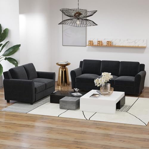 Bonzy Home 2 Piece Sofa Set, 2-Seater and 3-Seater Sofa Couch, Modern Comfy Sofa with Thicked Cushion for Living Room Apartment Office, Black - color: Black, size: 80.7" + 58"(3 + 2 Seat)