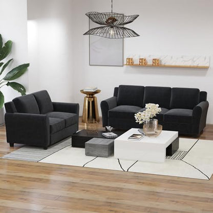 Bonzy Home 2 Piece Sofa Set, 2-Seater and 3-Seater Sofa Couch, Modern Comfy Sofa with Thicked Cushion for Living Room Apartment Office, Black - color: Black, size: 80.7" + 58"(3 + 2 Seat)