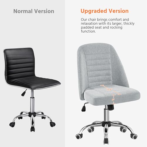 Yaheetech Light Gray Velvet Armless Vanity Desk Chair, Adjustable Swivel | Compact soft velvet seat fits small vanity, sewing or office desks; adjustable height, swivels on smooth wheels, fast setup. - color: Light Gray