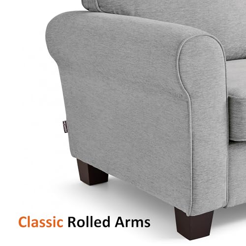 MCombo 67.7" Loveseat Sofa, 2-Seater Small Couch for Small Spaces, Classic Rolled Arm Upholstered Sofa with Solid Wood Legs for Living Room, Removable Cover, Chenille Fabric VE730 (Light Grey) - color: Light Grey