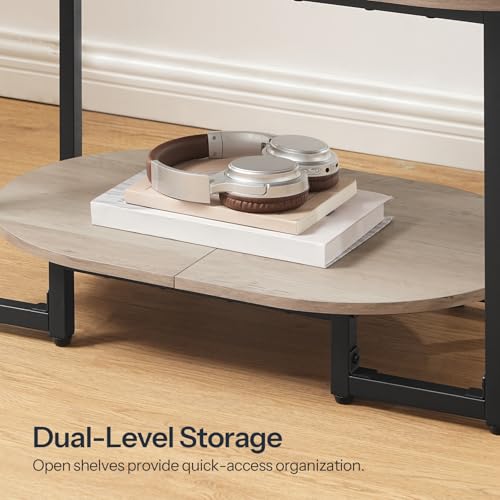 HOOBRO Coffee Table for Living Room, Oval Small Coffee Table with 2-Tier Open Storage Shelf, Industrial Cocktail Tea Table, Wooden Desktop Center Table, Farmhouse, Home Office, Greige BG09KF01 - color: Greige