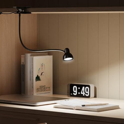 LiFMIRA Clip-on Reading Light - 3 Color Modes, 10 Dimmable Brightness,Black | Eye Care Clamp Desk Lamp with Flexible Gooseneck for Reading in Bed, Desk, Headboard, Computer - color: Black
