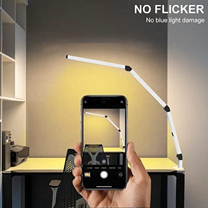 LED Desk Lamp with Clamp, Dual Light Table Lamp with Adjustable Swing Arm, Eye-Care 4 CCT Modes & 5 Brightness Levels Clip-on Architect Modern Desk Light for Home Office Crafting Sewing - color: White+Touch