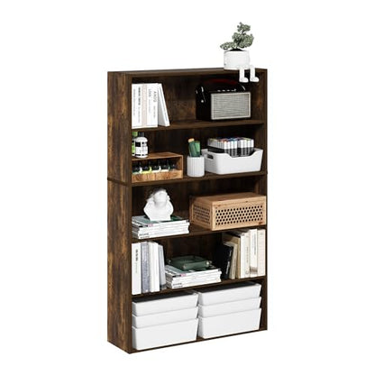 Furinno PASIR Book Shelf, 5-Tier Bookshelf, Bookcase with Open Shelf, 9.4 x 31.5 x 52.7, for Living Room, Bedroom, Home Office, Amber Pine - color: Amber Pine, size: 5-Tier