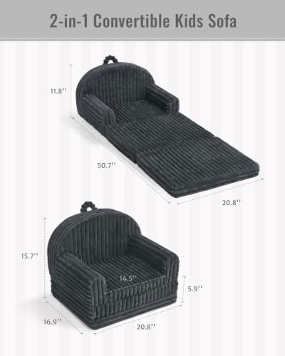 Blissful Diary Kids Couch, 2-in-1 Soft Kids Sofa, Kids Sofa Chair, Comfy Kids Furniture for Playroom, Reading & Play, Fuzzy Dark Gray - color: Fuzzy Dark Gray