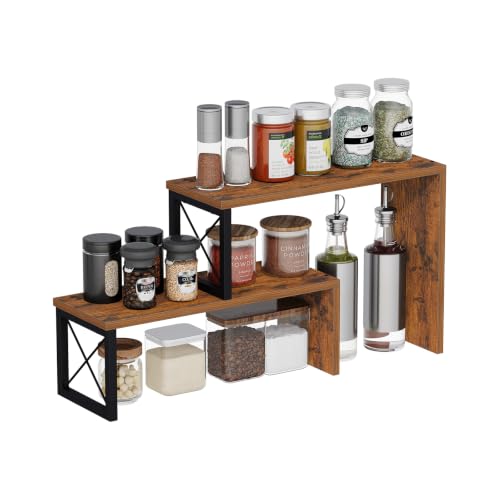 YINMIT Kitchen Countertop Organizer, 2 Tier Stackable Spice Rack | Cabinet Organizer Shelf, Counter Corner Shelves Organization and Storage for Pantry, Coffee Station, Bathroom, Rustic Brown