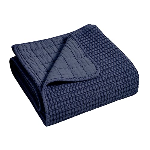 Levtex Home Mills Waffle Twin Bedspread Set (84x104in) with 1 Pillow Sham (26x20in) - Navy - 100% Cotton Twin Size Bedspread Set - Lightweight, Soft, Pre-Washed - color: Navy, size: Twin Bedspread